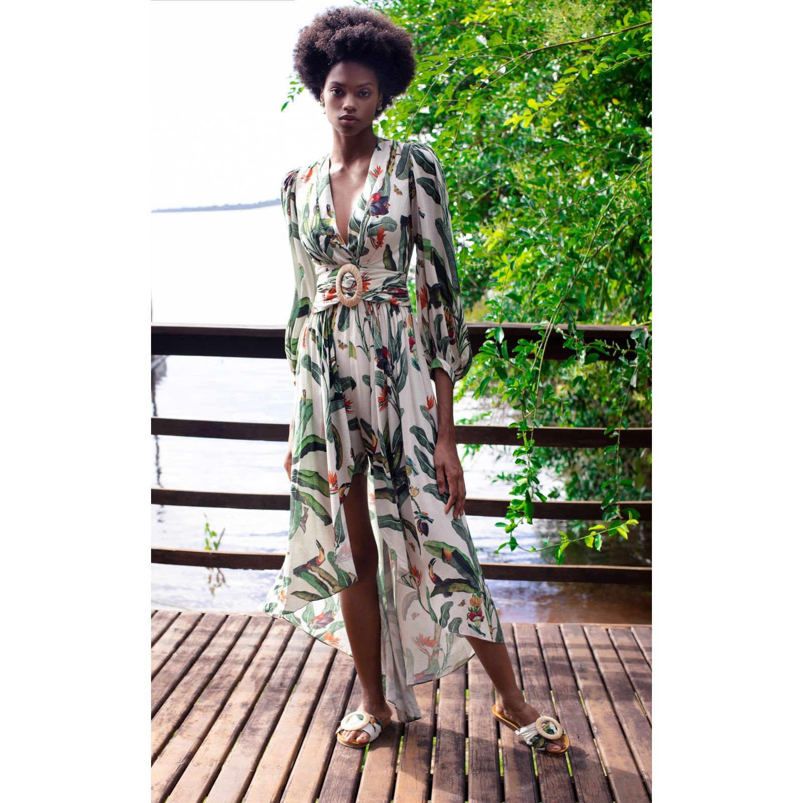 Patbo Tropical Print Hi-Low Romper Off White Multi Size 8